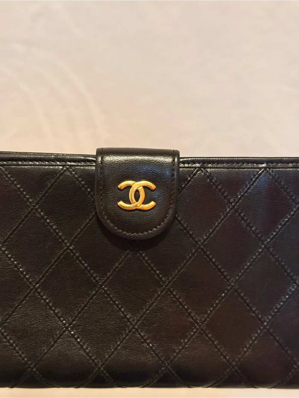 CHANEL No. 4 Lambskin Matelasse Long Wallet Black